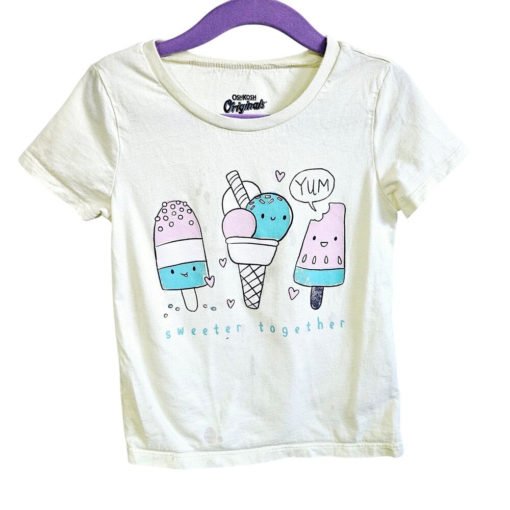 OshKosh Girls 5T Sweeter Together Graphic Tee Shirt Yellow Ice Cream Popsicles